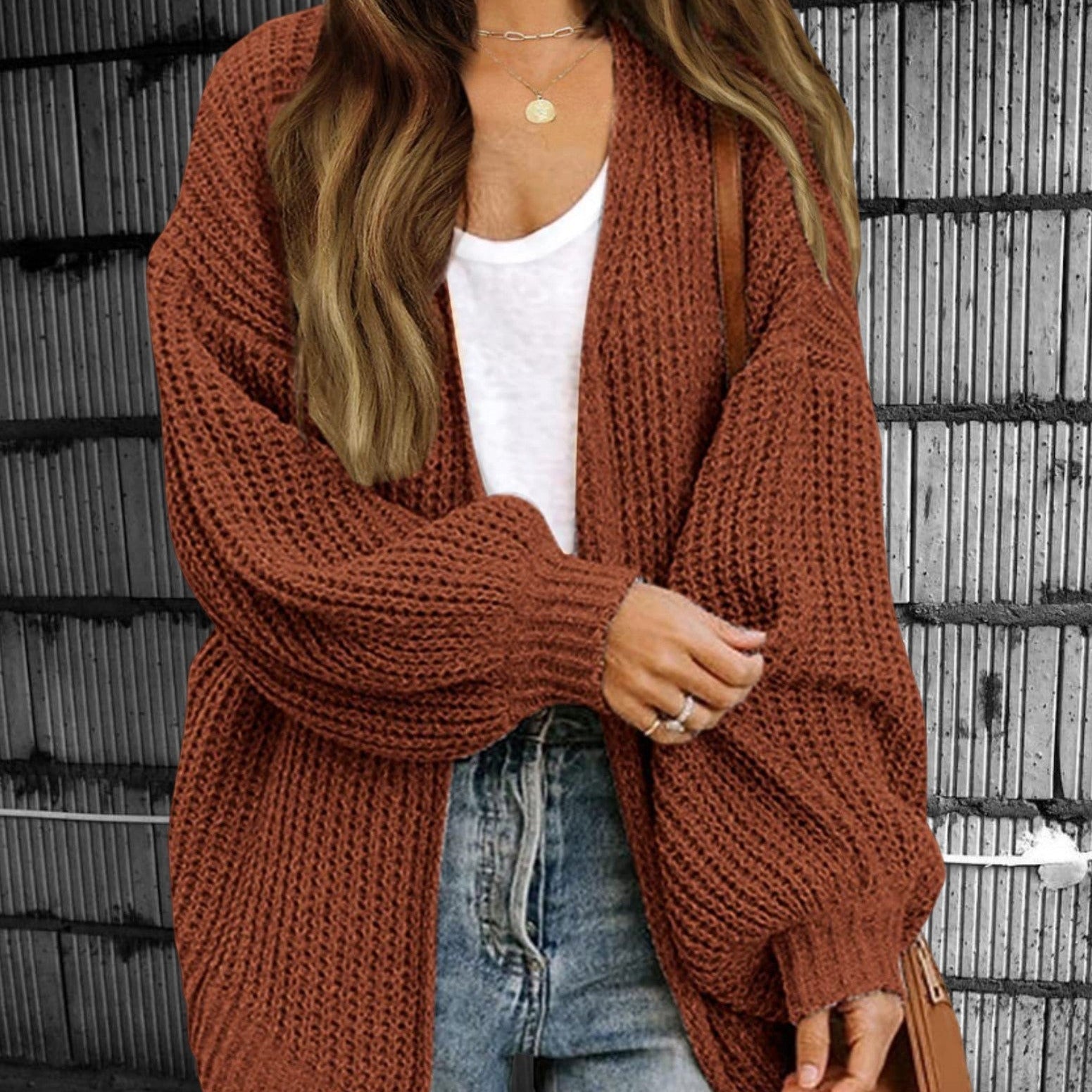 Studio Harvyn | Women - Chunky Knit Open Front Cardigan - Oversized Style