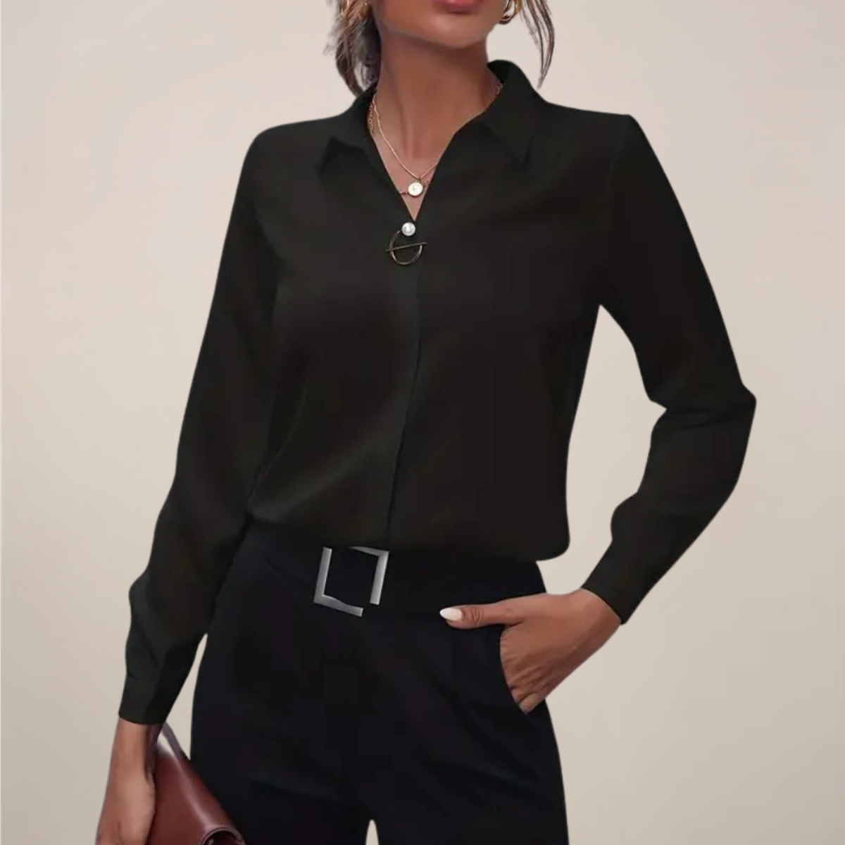 Studio Harvyn | Women – Long Sleeve Blouse with Collar - Plain Colours