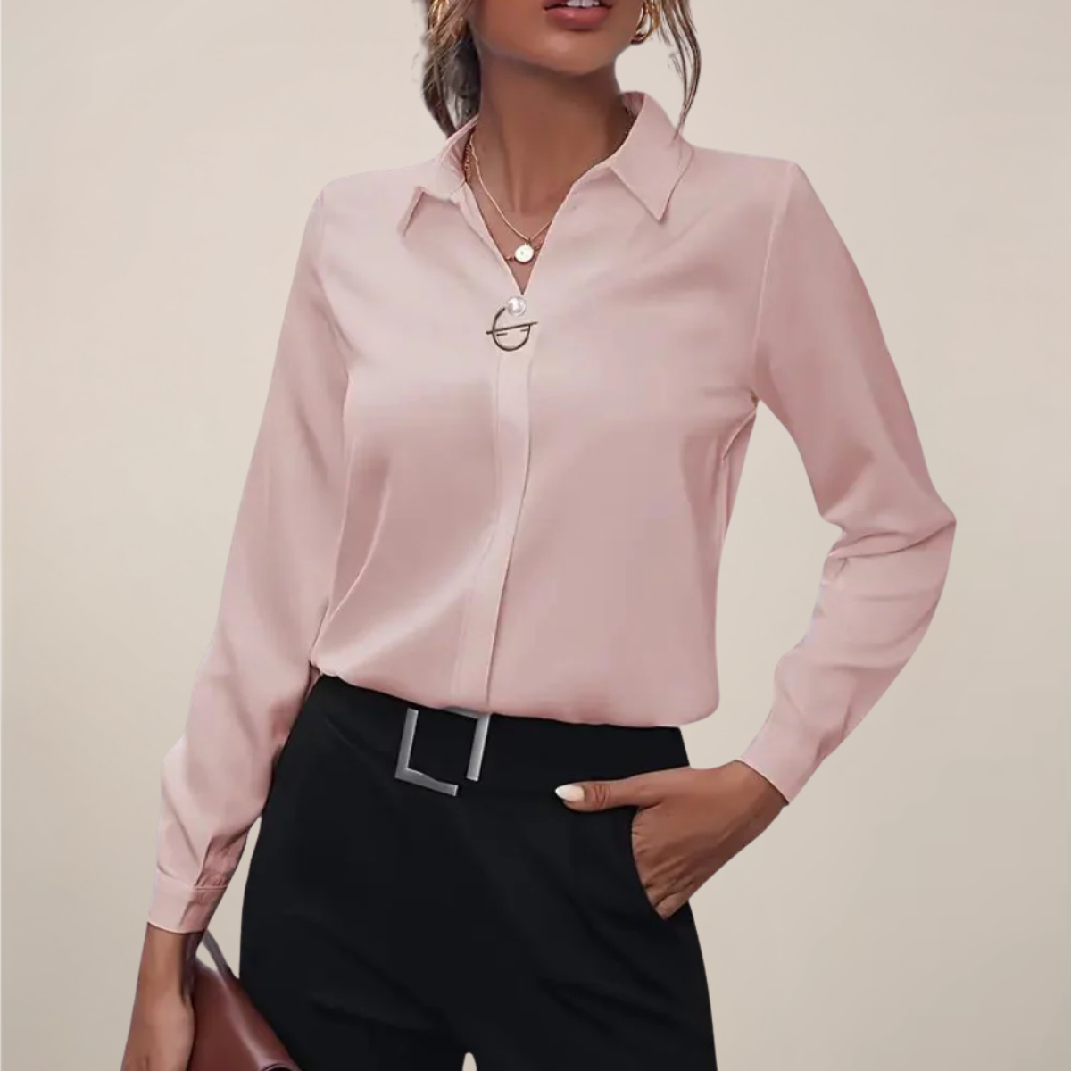 Studio Harvyn | Women – Long Sleeve Blouse with Collar - Plain Colours