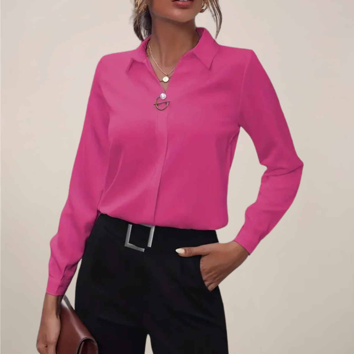 Studio Harvyn | Women – Long Sleeve Blouse with Collar - Plain Colours