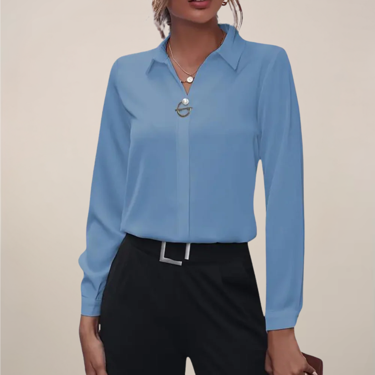 Studio Harvyn | Women – Long Sleeve Blouse with Collar - Plain Colours