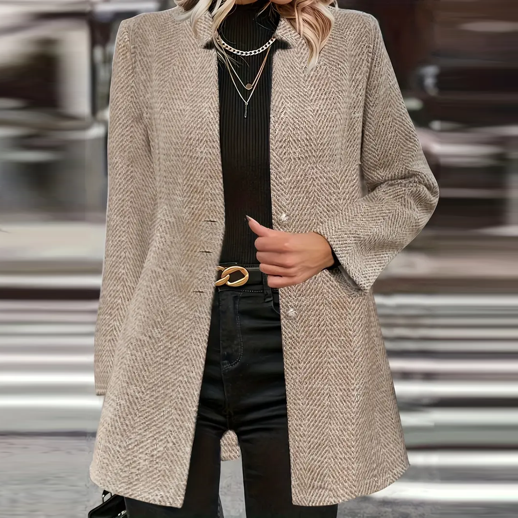 Studio Harvyn | Women - Longline Herringbone Coat - Tailored Style