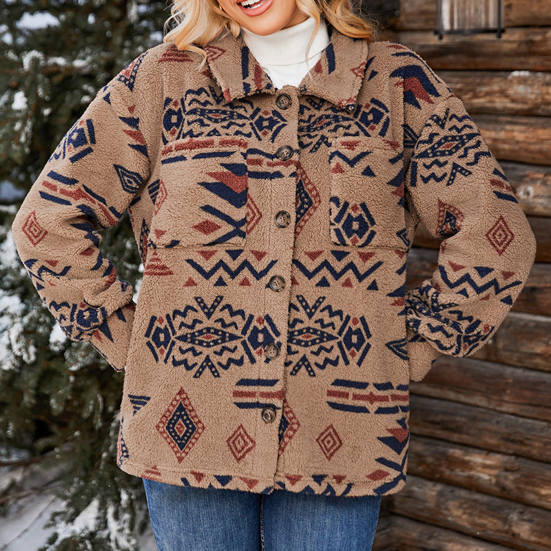 Studio Harvyn | Women - Oversized Plush Jacket - Fuzzy Geometric Pattern