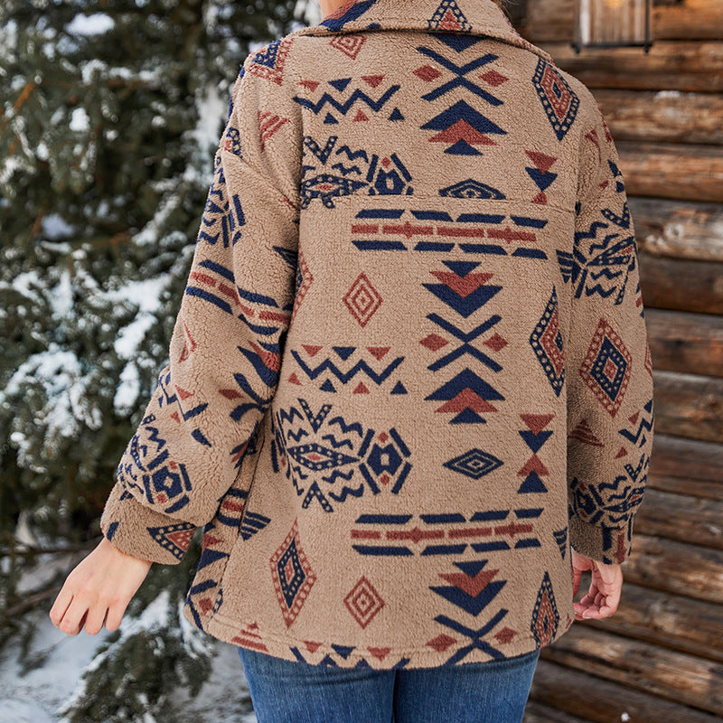 Studio Harvyn | Women - Oversized Plush Jacket - Fuzzy Geometric Pattern