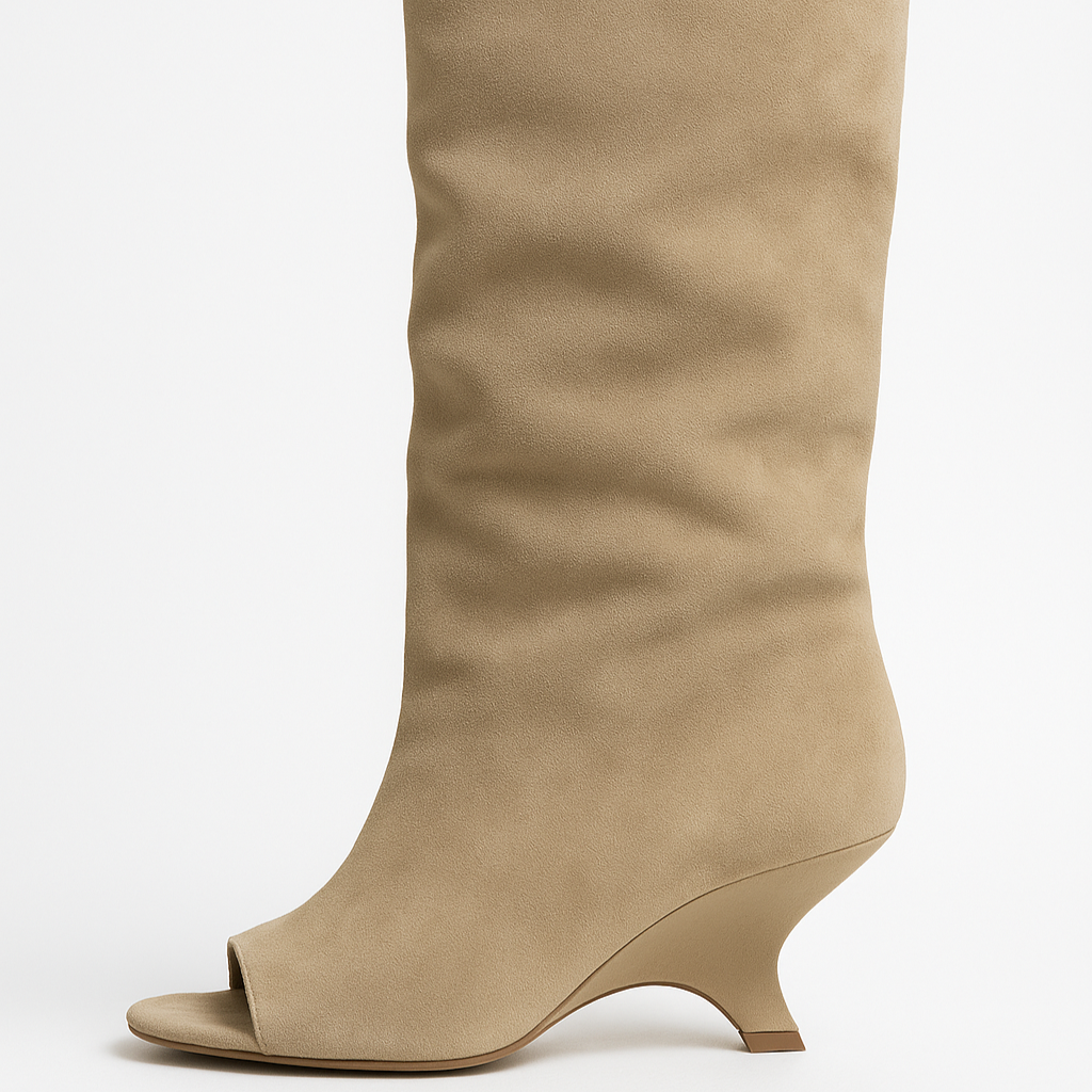 Studio Harvyn | Women - Knee-High Peep Toe Wedge Boots - Slouchy Style