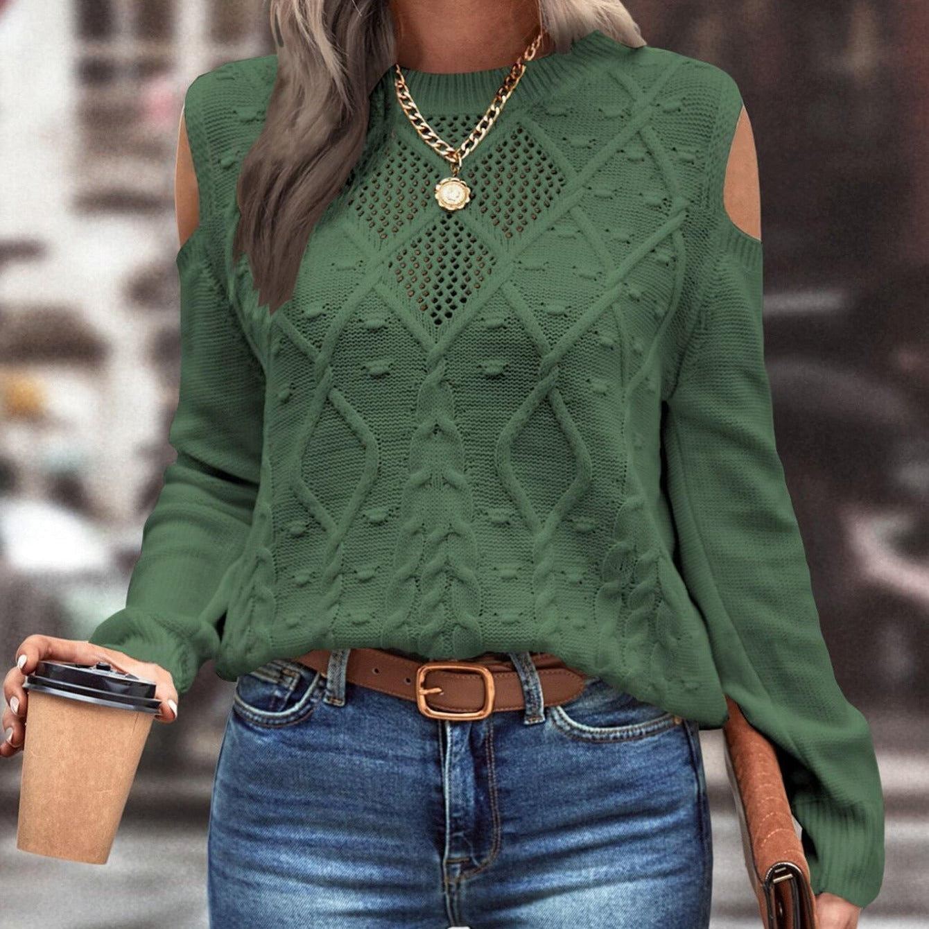 Studio Harvyn | Women - Loose Fit  Open Shoulder Knitted Jumper - Wool Blend