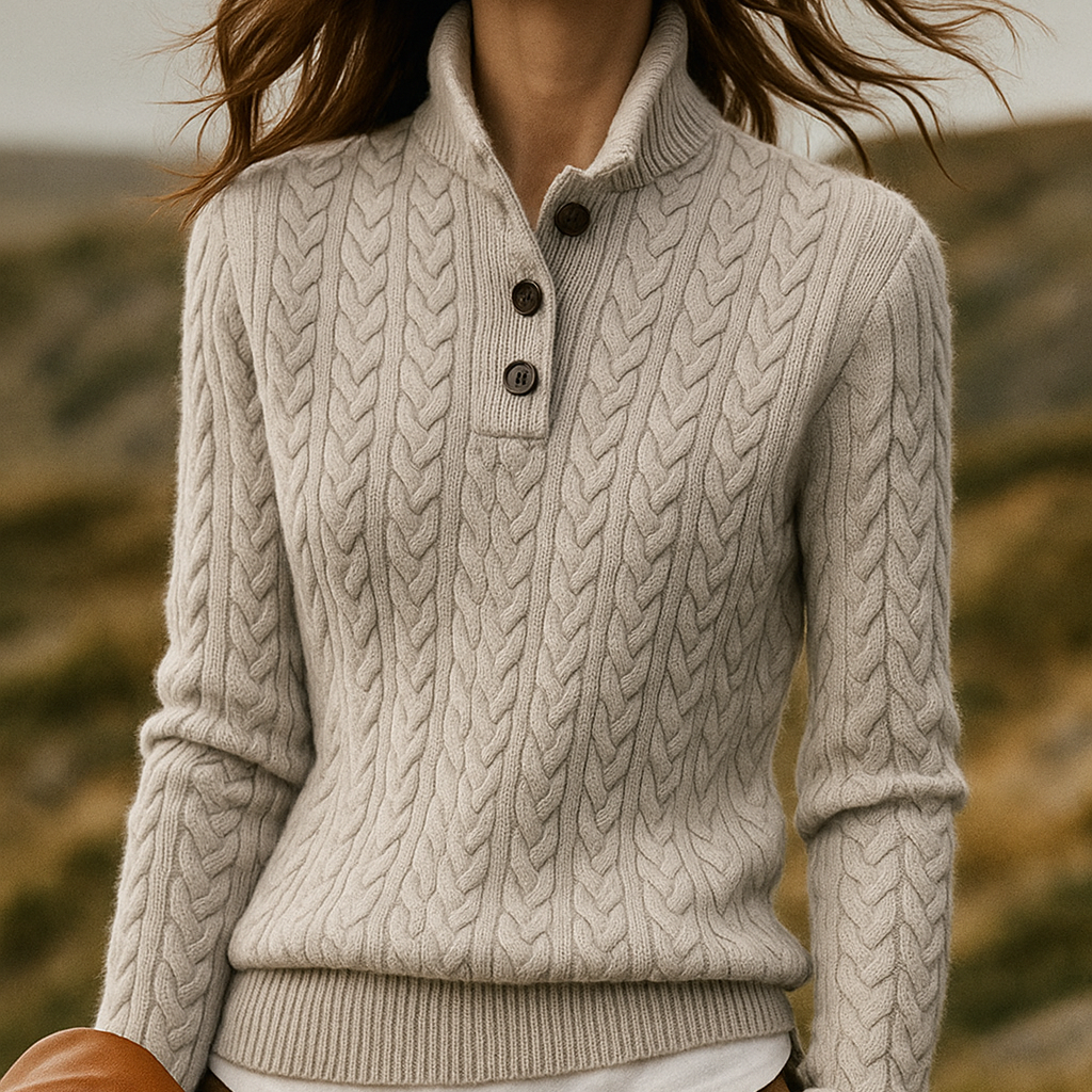 Studio Harvyn | Women - Cable Knit Pullover Sweatshirt - Funnel Neck