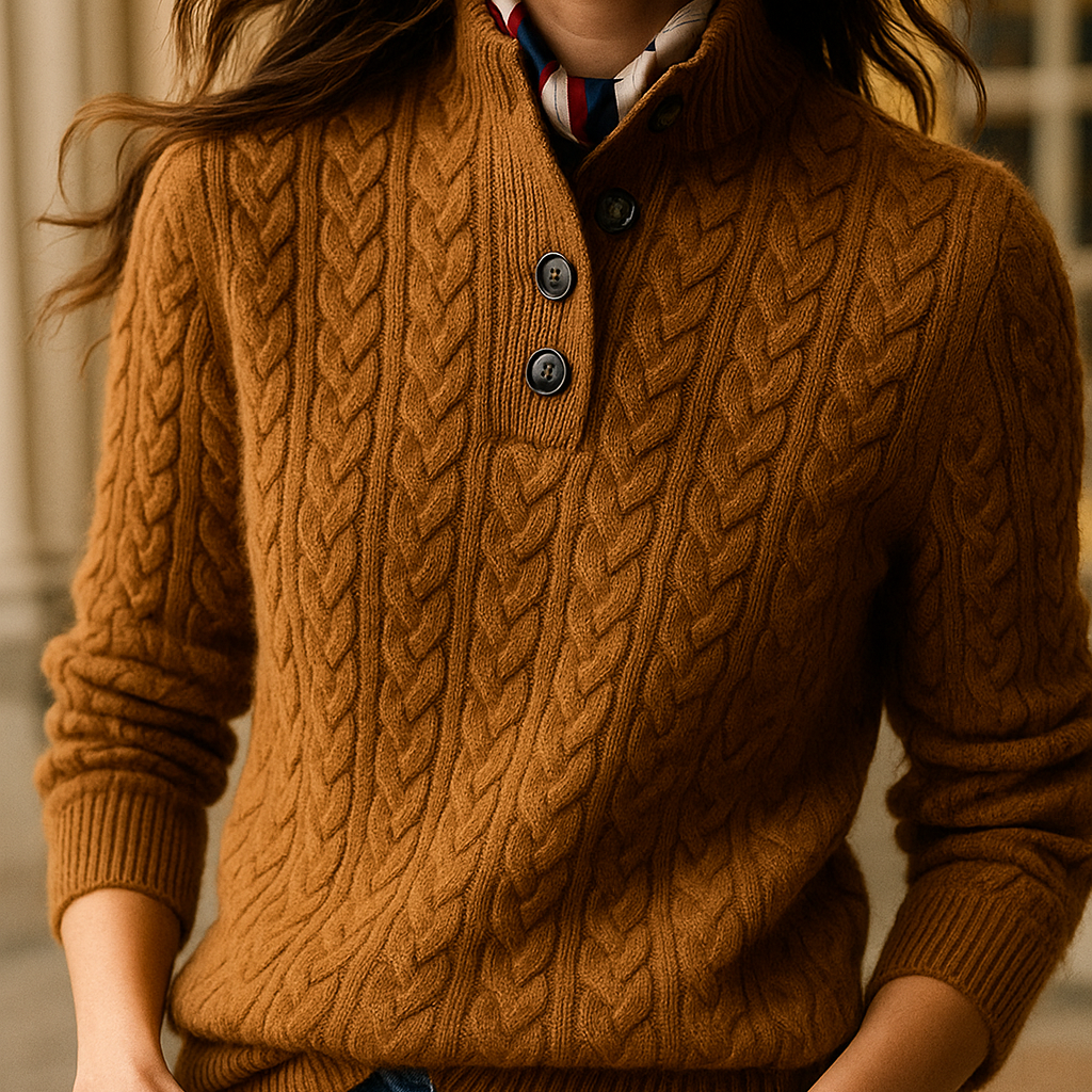 Studio Harvyn | Women - Cable Knit Pullover Sweatshirt - Funnel Neck