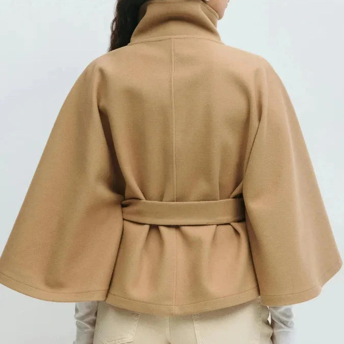 Studio Harvyn | Women - Funnel Neck Short Cape Coat - Belted Waist