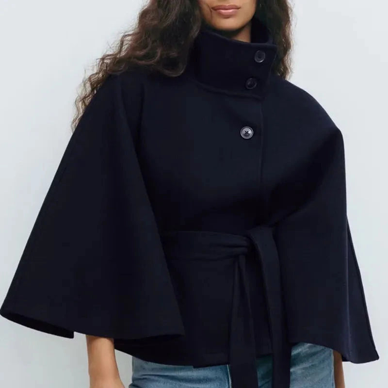 Studio Harvyn | Women - Funnel Neck Short Cape Coat - Belted Waist