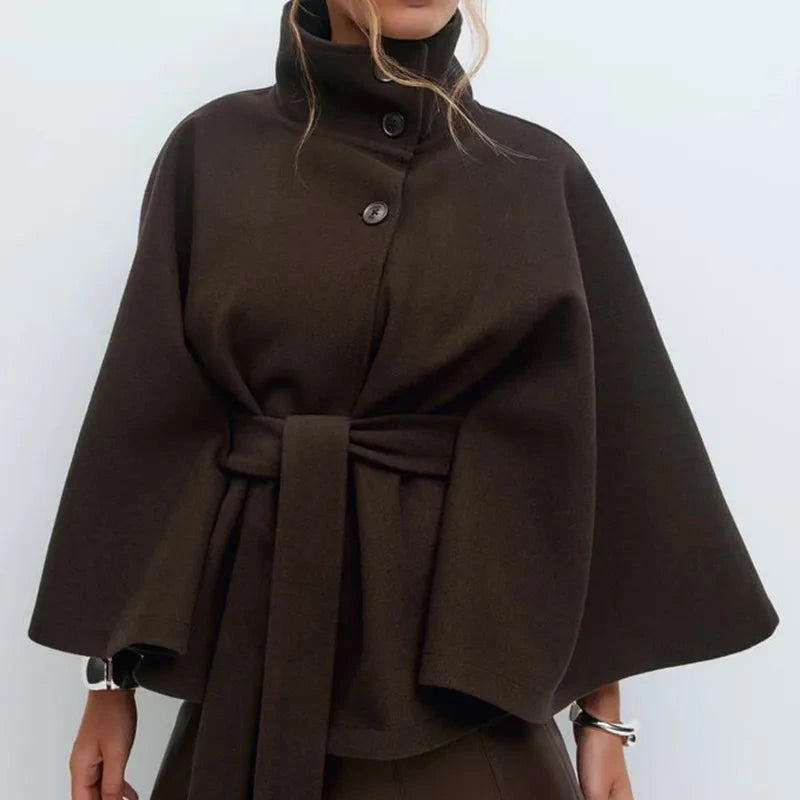 Studio Harvyn | Women - Funnel Neck Short Cape Coat - Belted Waist
