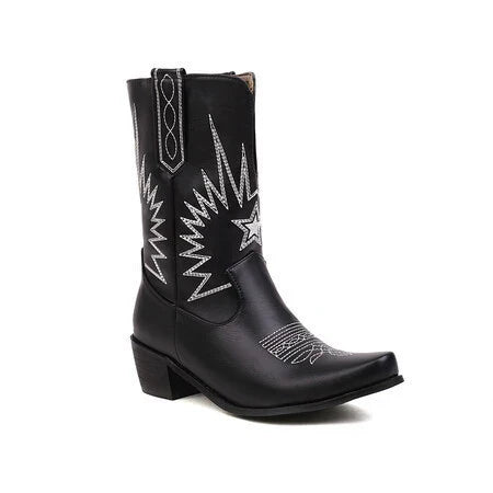 Studio Harvyn | Women - Stylish Mid-Calf Western Boots - Embroidered