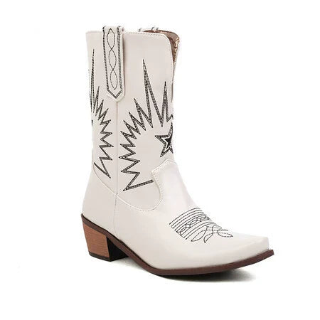 Studio Harvyn | Women - Stylish Mid-Calf Western Boots - Embroidered