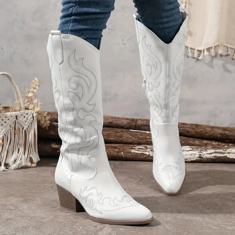 Studio Harvyn | Women – Knee-High Western Boots - Embroidered Style