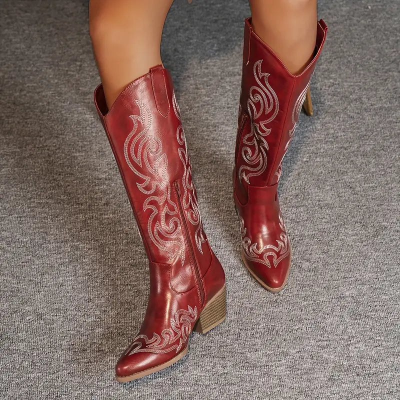 Studio Harvyn | Women – Knee-High Western Boots - Embroidered Style