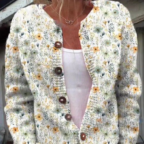 Studio Harvyn | Women – Floral Knit Cardigan - Crew Neck