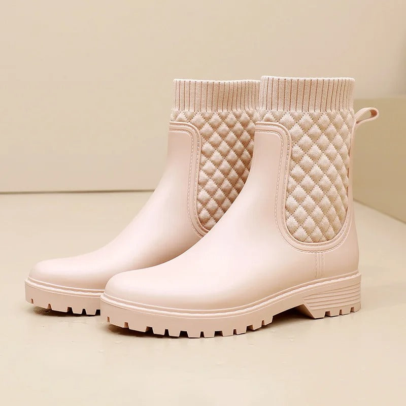 Studio Harvyn | Women - Quilted Knit Ankle Rain Boots - Slip-On Style