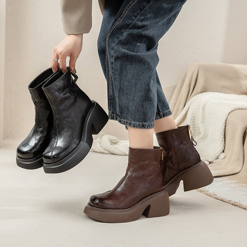 Studio Harvyn | Women - Cowhide Platform Boots - Zip-Up Enclosure