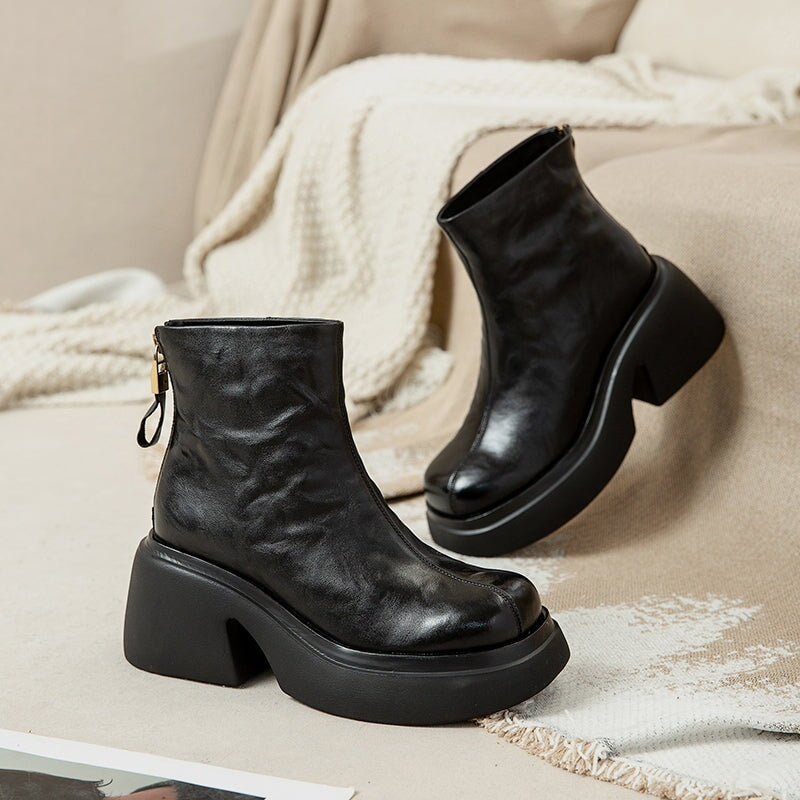 Studio Harvyn | Women - Cowhide Platform Boots - Zip-Up Enclosure