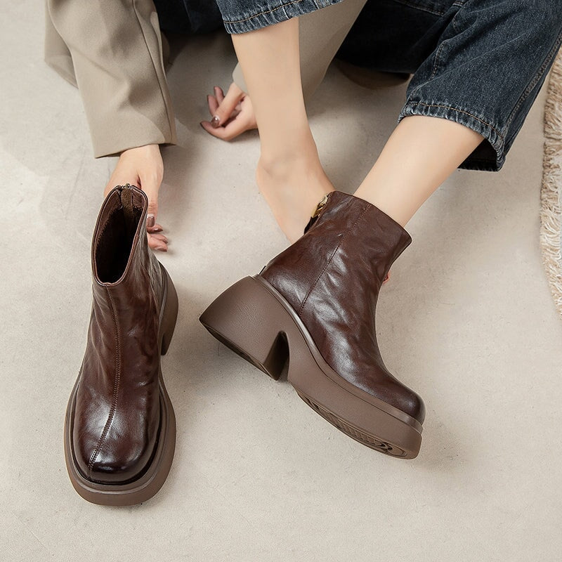 Studio Harvyn | Women - Cowhide Platform Boots - Zip-Up Enclosure