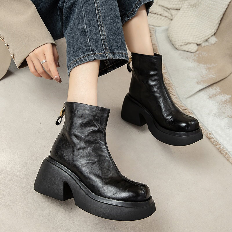 Studio Harvyn | Women - Cowhide Platform Boots - Zip-Up Enclosure