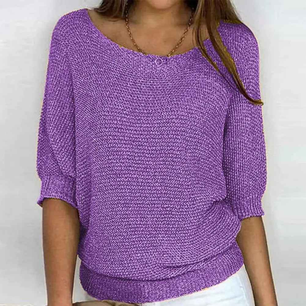 Studio Harvyn | Women -  Round Neck Knitted Jumper - Three-Fourths Sleeve