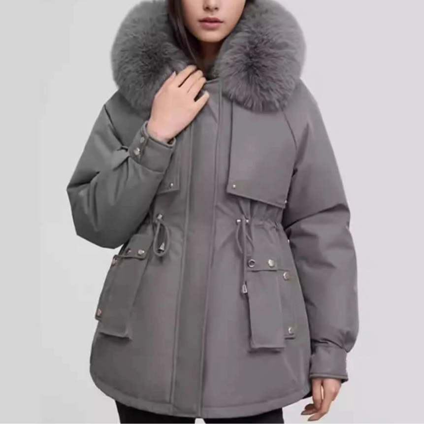 Studio Harvyn | Women - Faux Fur Collar Hip-Length Coat - Zip Closure