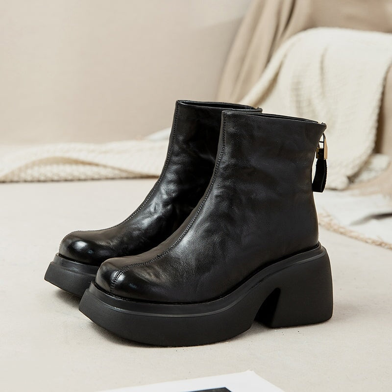 Studio Harvyn | Women - Cowhide Platform Boots - Zip-Up Enclosure