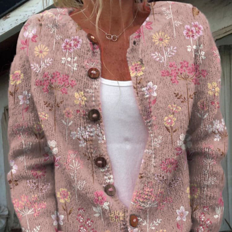 Studio Harvyn | Women – Floral Knit Cardigan - Crew Neck