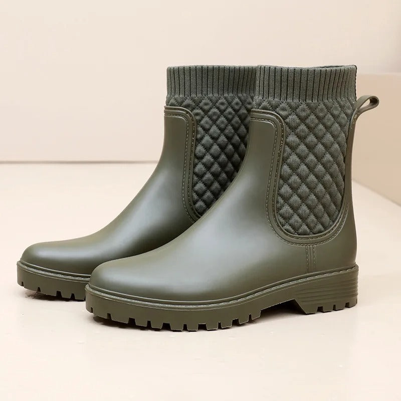 Studio Harvyn | Women - Quilted Knit Ankle Rain Boots - Slip-On Style