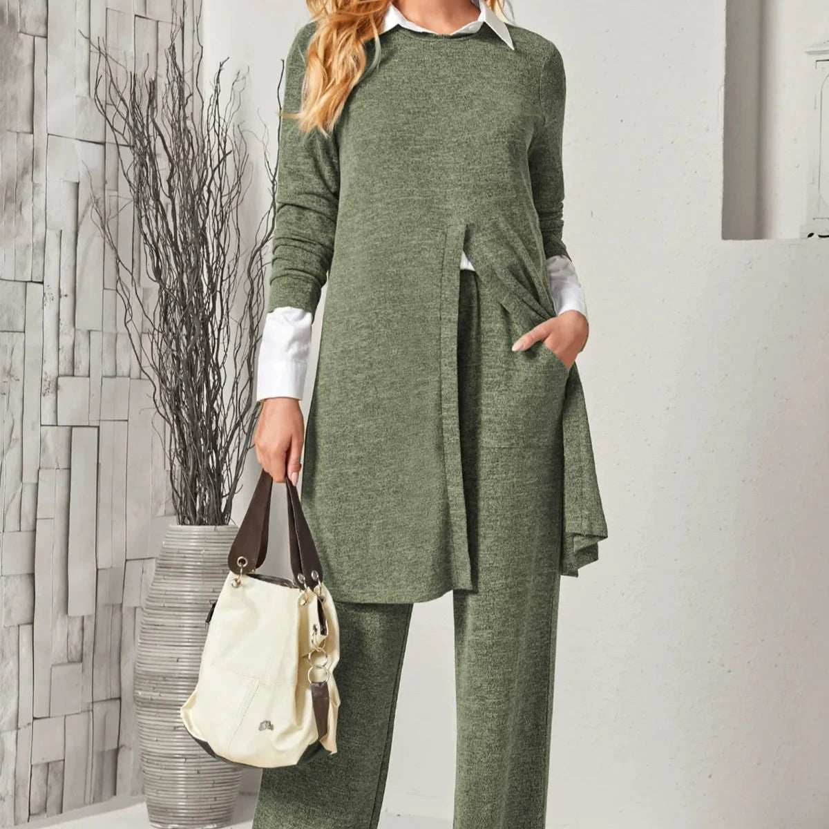 Studio Harvyn  Women - Structured Fit Tailored Jacket - Woven Fabric - Soft Knit Two Piece Suit - Relaxed Fit
