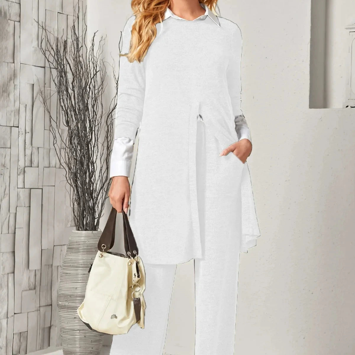 Studio Harvyn  Women - Structured Fit Tailored Jacket - Woven Fabric - Soft Knit Two Piece Suit - Relaxed Fit