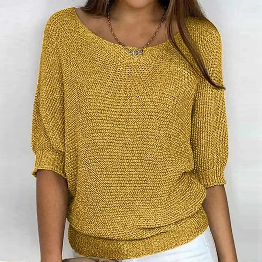 Studio Harvyn | Women -  Round Neck Knitted Jumper - Three-Fourths Sleeve