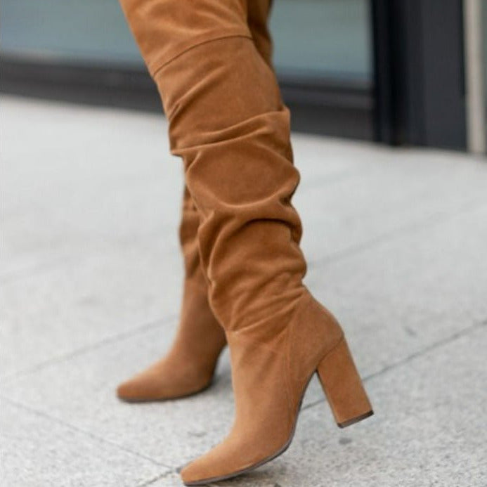 Studio Harvyn | Women - Knee-High Slouch Boots - High Block Heel