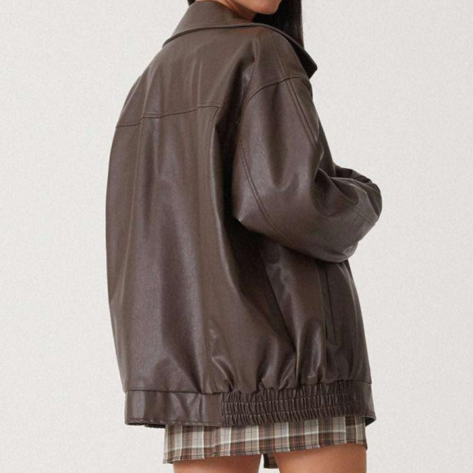 Studio Harvyn | Women - Relaxed Leather Jacket - Zip-Up High Collar Fit